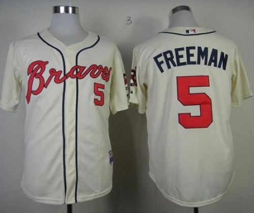 Braves #5 Freddie Freeman Cream Cool Base Stitched Youth MLB Jersey - Click Image to Close